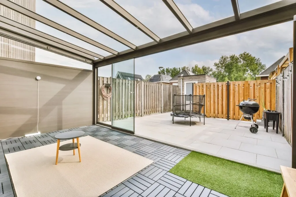 Modern covered patio and outdoor living space